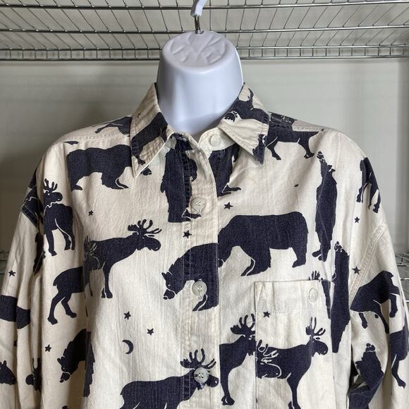Vintage 90s Punch Women's‎ Moose Bear Print Button Up Shirt Size M Wilderness - Picture 7 of 12